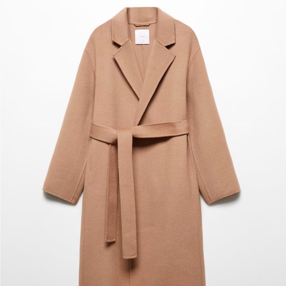 Mango Jackets & Blazers - Mango Camel Belted Wool-Blend Pea Coat